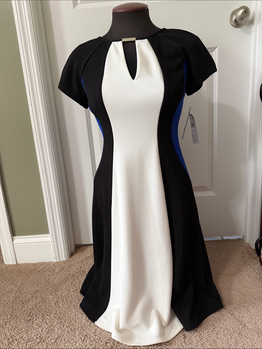 NWT Studio One New York Black, White & Blue Midi Fit-and-Flare Dress, size 6